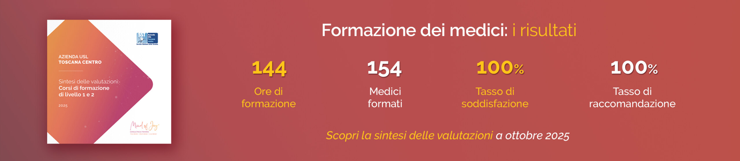 Banner informativo sulle statistiche relative ai risultati dei corsi di formazione per medici.